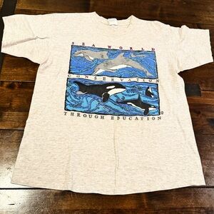 Vintage rare 90s SEA WORLD Killer Whale Single Stitch sea world POWER-T Large